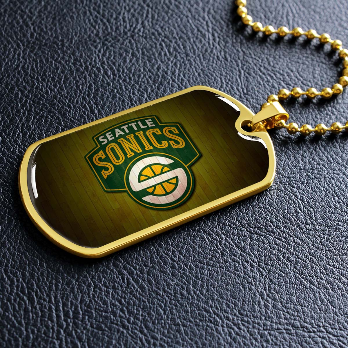 Basketball Dog Tag Necklace - BKD020 - Seattle Supersonics Sports - Military Ball Chain