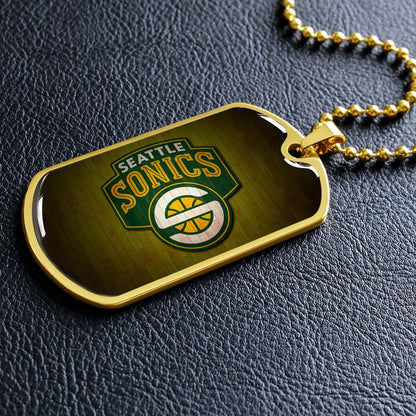 Basketball Dog Tag Necklace - BKD020 - Seattle Supersonics Sports - Military Ball Chain