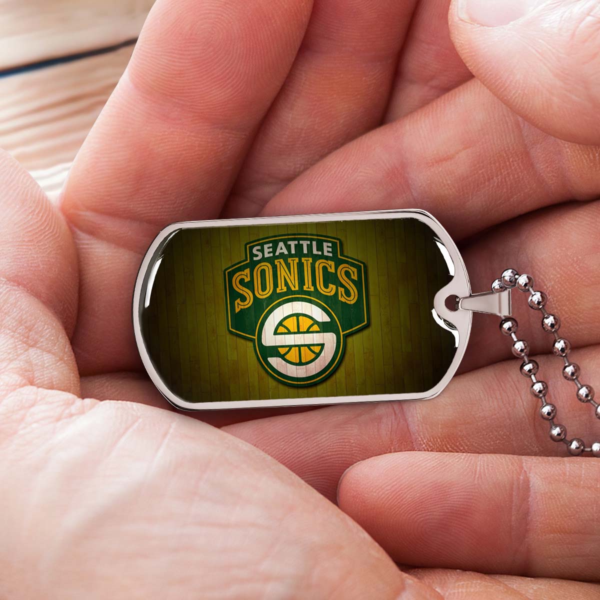 Basketball Dog Tag Necklace - BKD020 - Seattle Supersonics Sports - Military Ball Chain