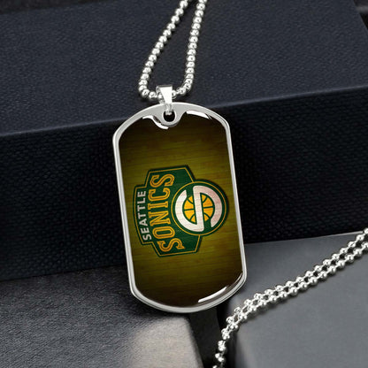 Basketball Dog Tag Necklace - BKD020 - Seattle Supersonics Sports - Military Ball Chain