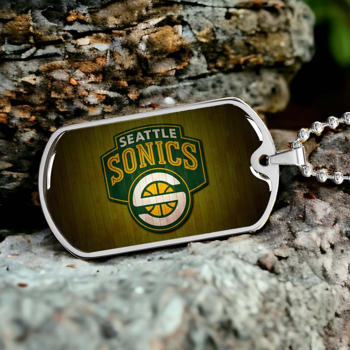 Basketball Dog Tag Necklace - BKD020 - Seattle Supersonics Sports - Military Ball Chain