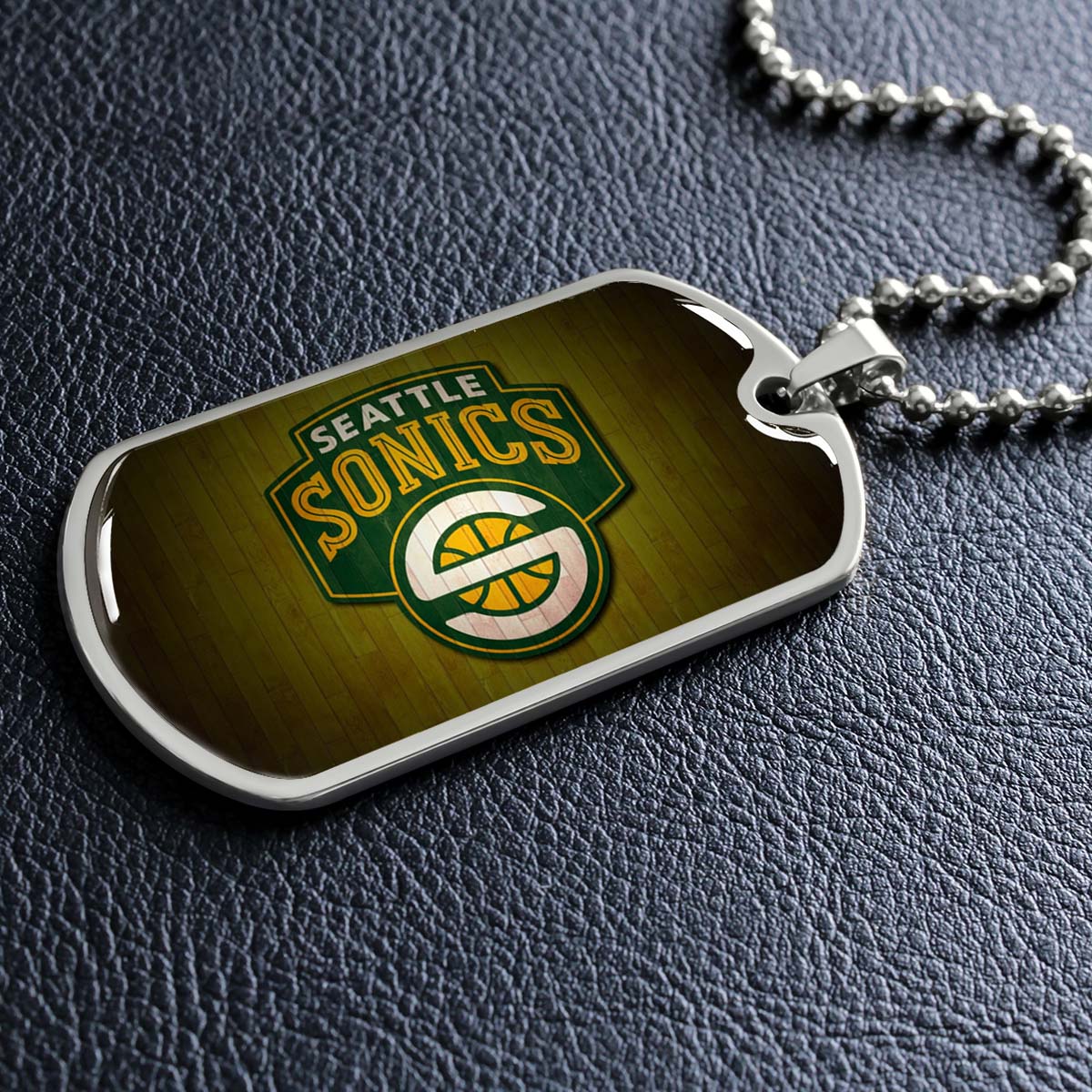 Basketball Dog Tag Necklace - BKD020 - Seattle Supersonics Sports - Military Ball Chain