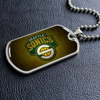 Basketball Dog Tag Necklace - BKD020 - Seattle Supersonics Sports - Military Ball Chain