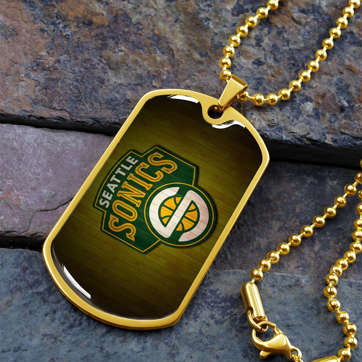 Basketball Dog Tag Necklace - BKD020 - Seattle Supersonics Sports - Military Ball Chain