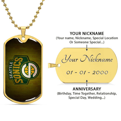 Basketball Dog Tag Necklace - BKD020 - Seattle Supersonics Sports - Military Ball Chain