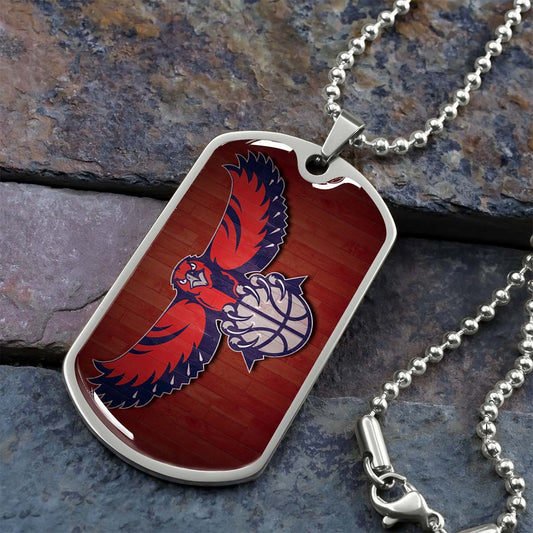 Basketball Dog Tag Necklace - BKD022 - Atlanta Hawks Sports - Military Ball Chain