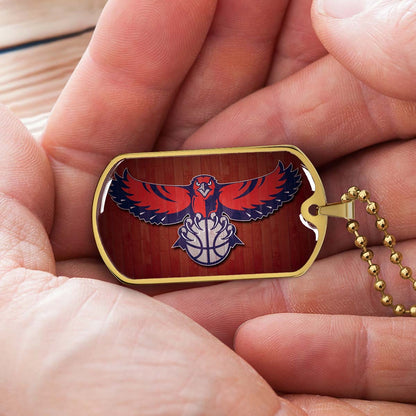 Basketball Dog Tag Necklace - BKD022 - Atlanta Hawks Sports - Military Ball Chain