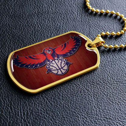 Basketball Dog Tag Necklace - BKD022 - Atlanta Hawks Sports - Military Ball Chain