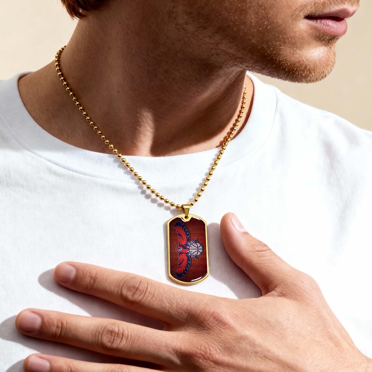 Basketball Dog Tag Necklace - BKD022 - Atlanta Hawks Sports - Military Ball Chain