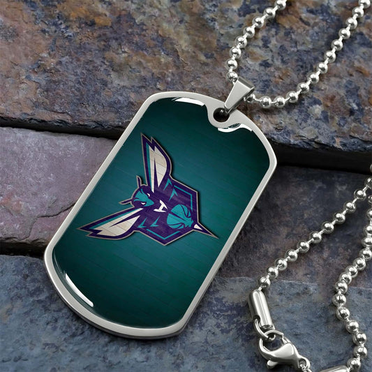 Basketball Dog Tag Necklace - BKD023 - Charlotte Hornets Sports - Military Ball Chain
