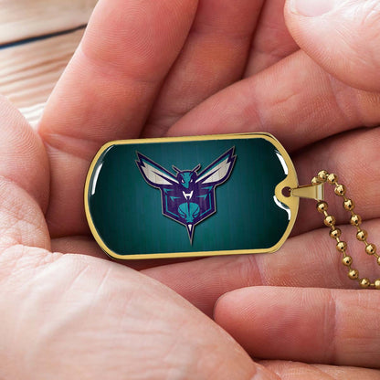 Basketball Dog Tag Necklace - BKD023 - Charlotte Hornets Sports - Military Ball Chain