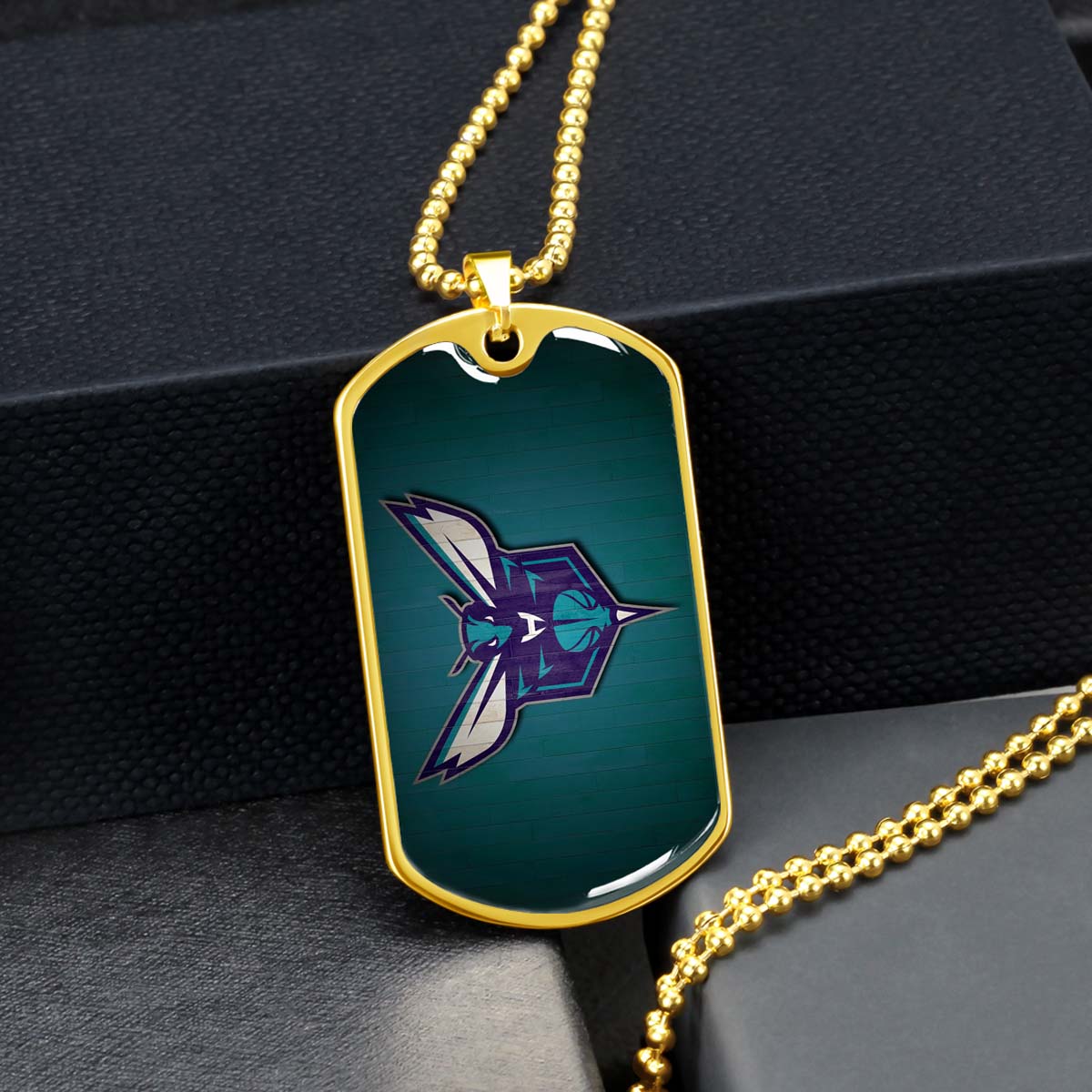 Basketball Dog Tag Necklace - BKD023 - Charlotte Hornets Sports - Military Ball Chain