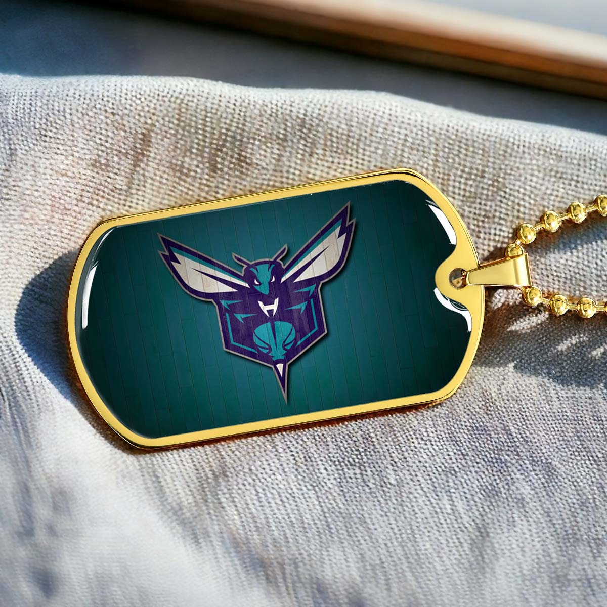 Basketball Dog Tag Necklace - BKD023 - Charlotte Hornets Sports - Military Ball Chain