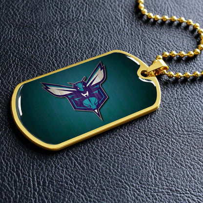 Basketball Dog Tag Necklace - BKD023 - Charlotte Hornets Sports - Military Ball Chain
