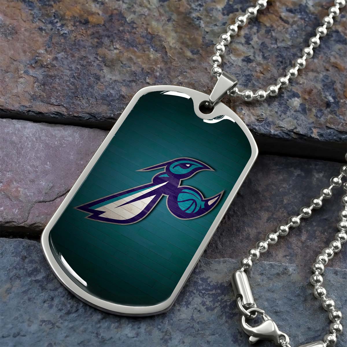 Basketball Dog Tag Necklace - BKD024 - Charlotte Hornets Sports - Military Ball Chain