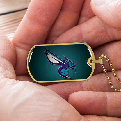 Basketball Dog Tag Necklace - BKD024 - Charlotte Hornets Sports - Military Ball Chain