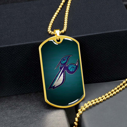 Basketball Dog Tag Necklace - BKD024 - Charlotte Hornets Sports - Military Ball Chain