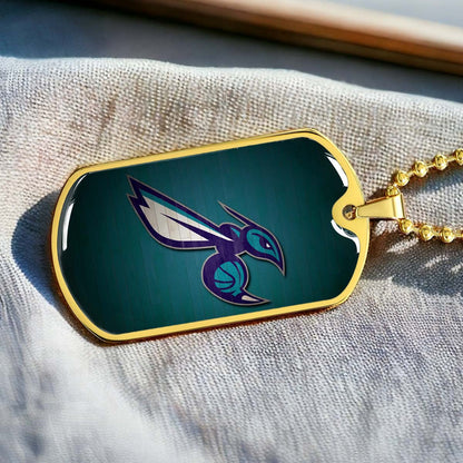 Basketball Dog Tag Necklace - BKD024 - Charlotte Hornets Sports - Military Ball Chain