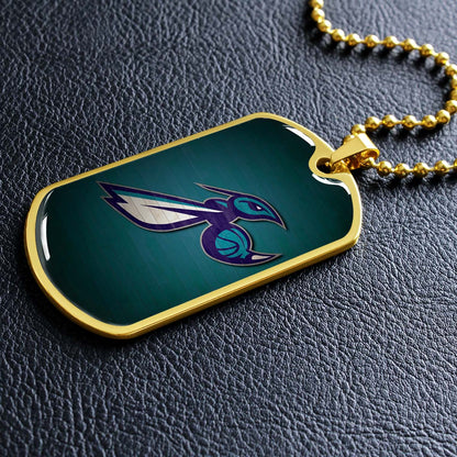 Basketball Dog Tag Necklace - BKD024 - Charlotte Hornets Sports - Military Ball Chain