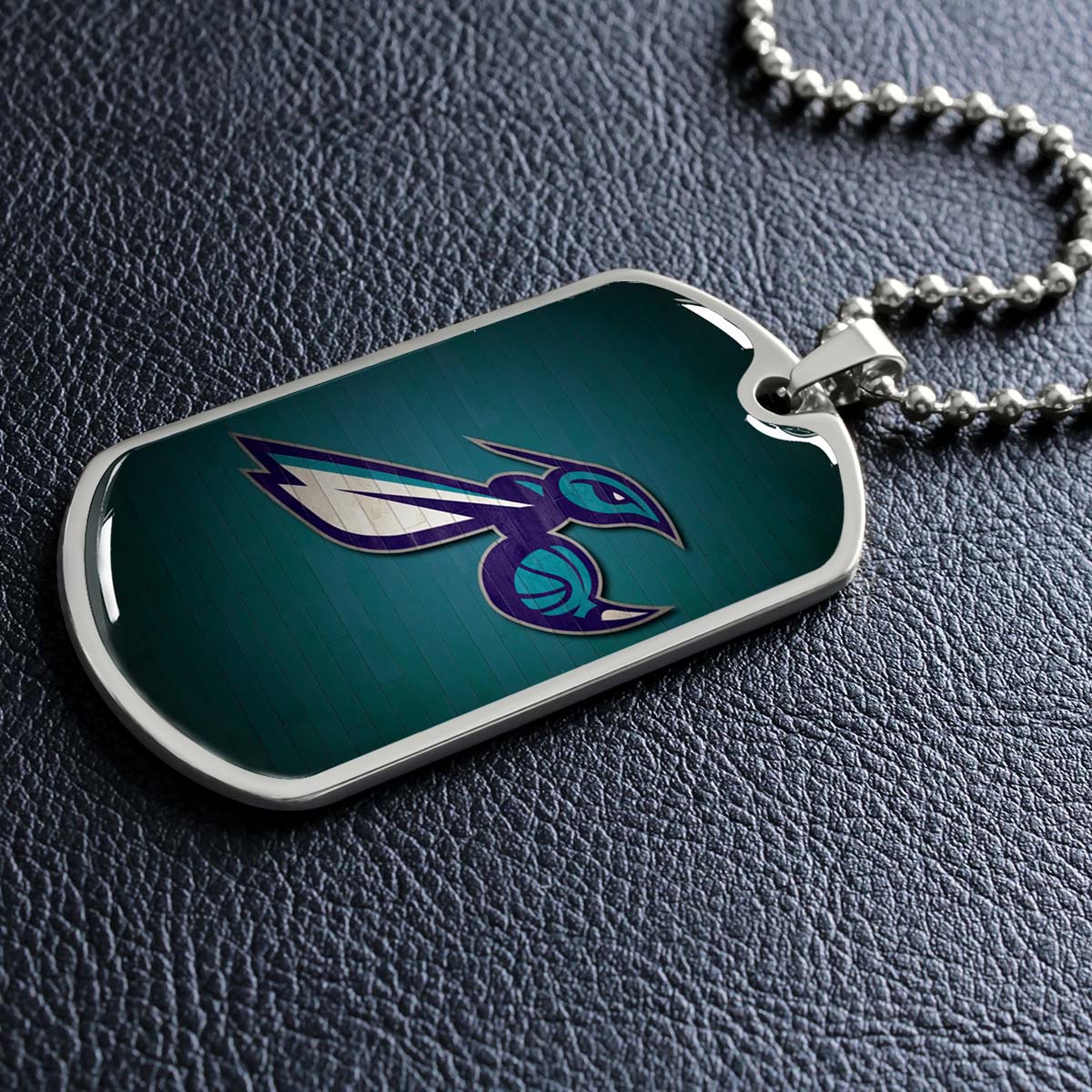 Basketball Dog Tag Necklace - BKD024 - Charlotte Hornets Sports - Military Ball Chain