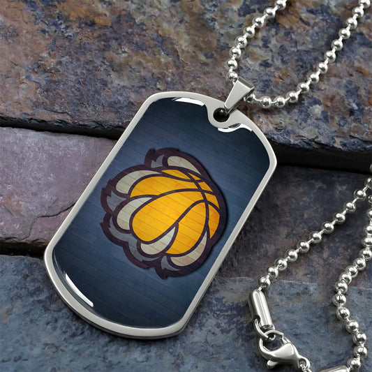 Basketball Dog Tag Necklace - BKD026 - Memphis Grizzlies Sports - Military Ball Chain