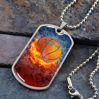 Basketball Dog Tag Necklace - BKD027 - Dynamic Basketball - Military Ball Chain