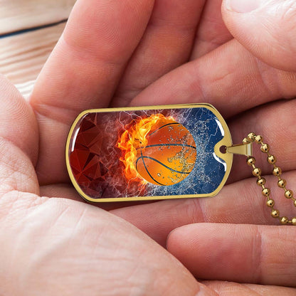 Basketball Dog Tag Necklace - BKD027 - Dynamic Basketball - Military Ball Chain