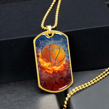Basketball Dog Tag Necklace - BKD027 - Dynamic Basketball - Military Ball Chain