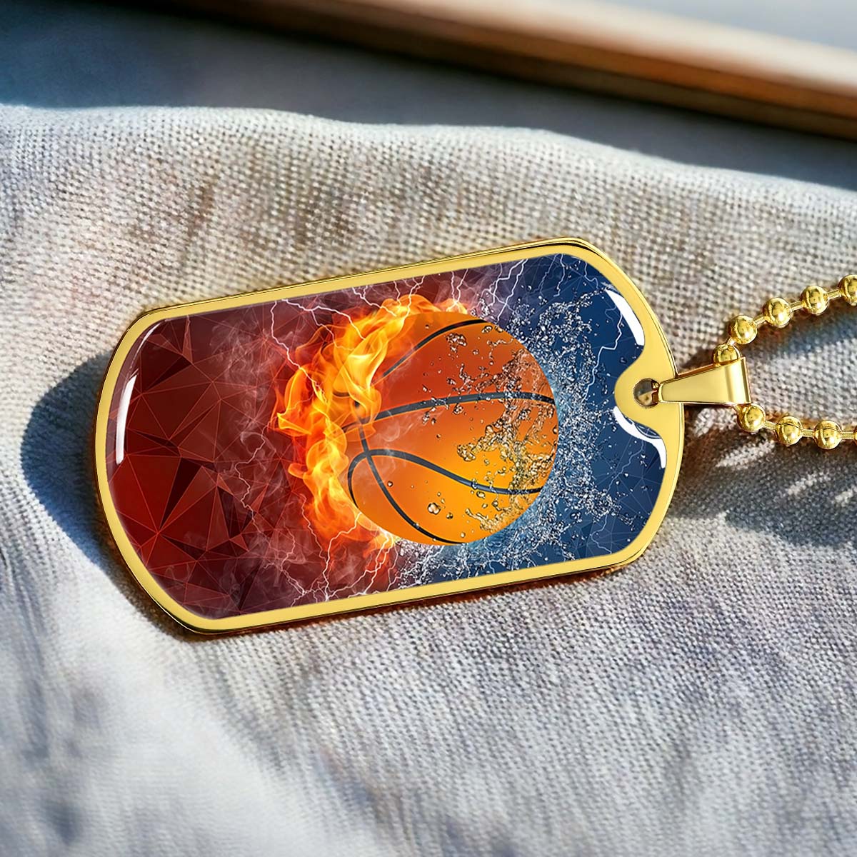 Basketball Dog Tag Necklace - BKD027 - Dynamic Basketball - Military Ball Chain