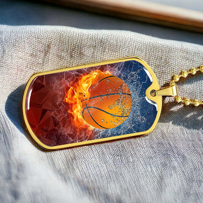 Basketball Dog Tag Necklace - BKD027 - Dynamic Basketball - Military Ball Chain