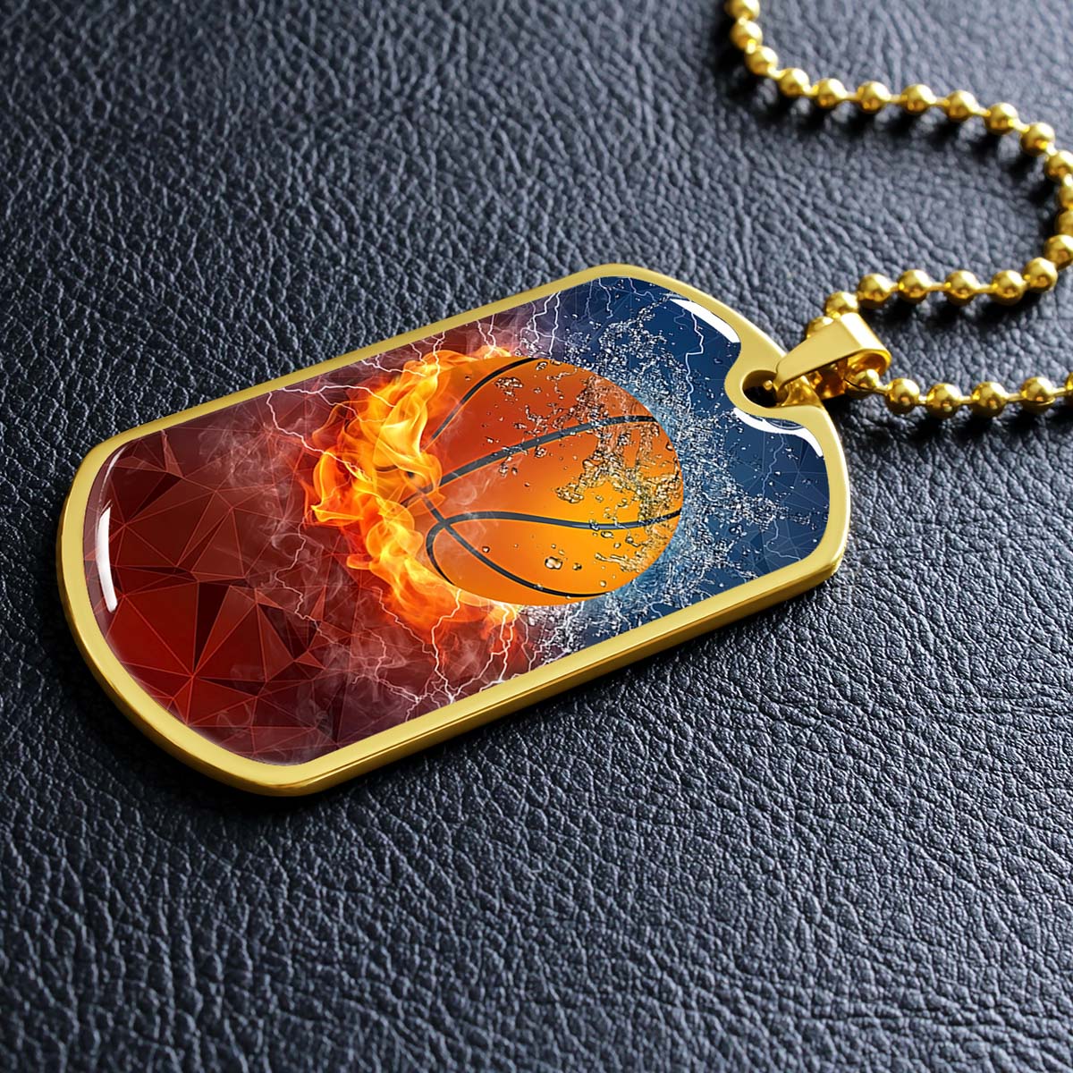 Basketball Dog Tag Necklace - BKD027 - Dynamic Basketball - Military Ball Chain