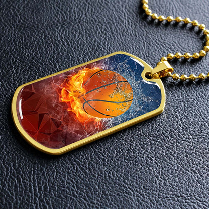 Basketball Dog Tag Necklace - BKD027 - Dynamic Basketball - Military Ball Chain