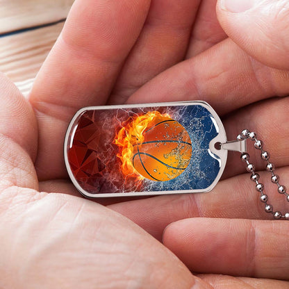 Basketball Dog Tag Necklace - BKD027 - Dynamic Basketball - Military Ball Chain