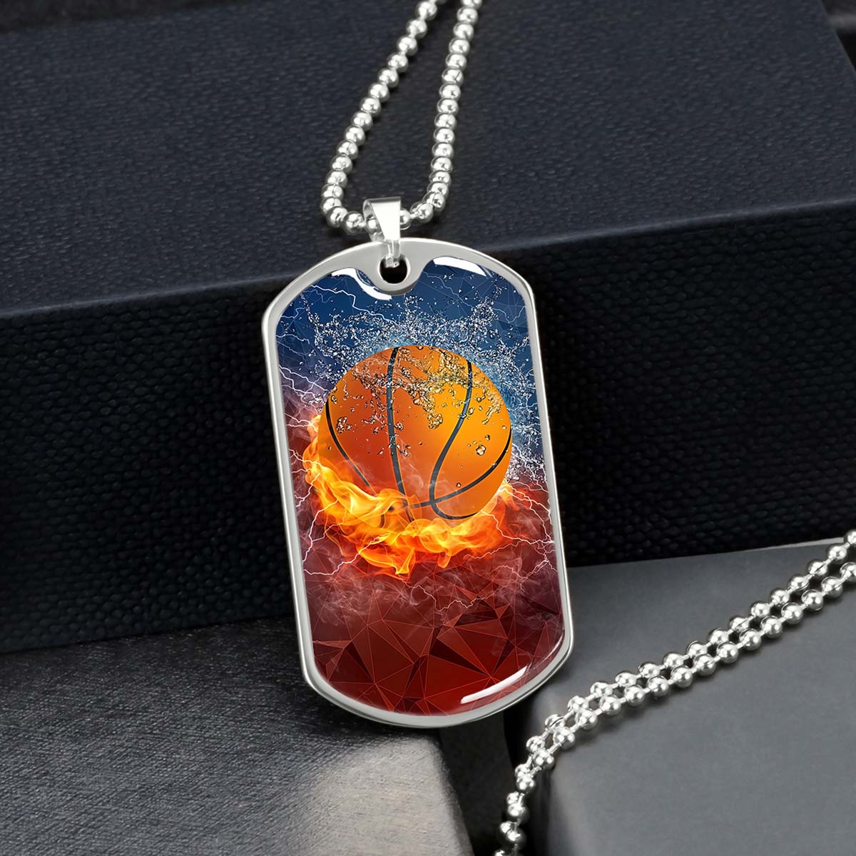 Basketball Dog Tag Necklace - BKD027 - Dynamic Basketball - Military Ball Chain