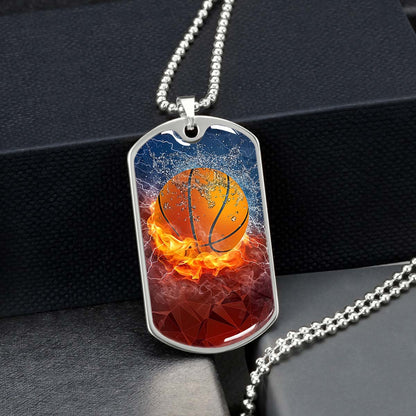 Basketball Dog Tag Necklace - BKD027 - Dynamic Basketball - Military Ball Chain