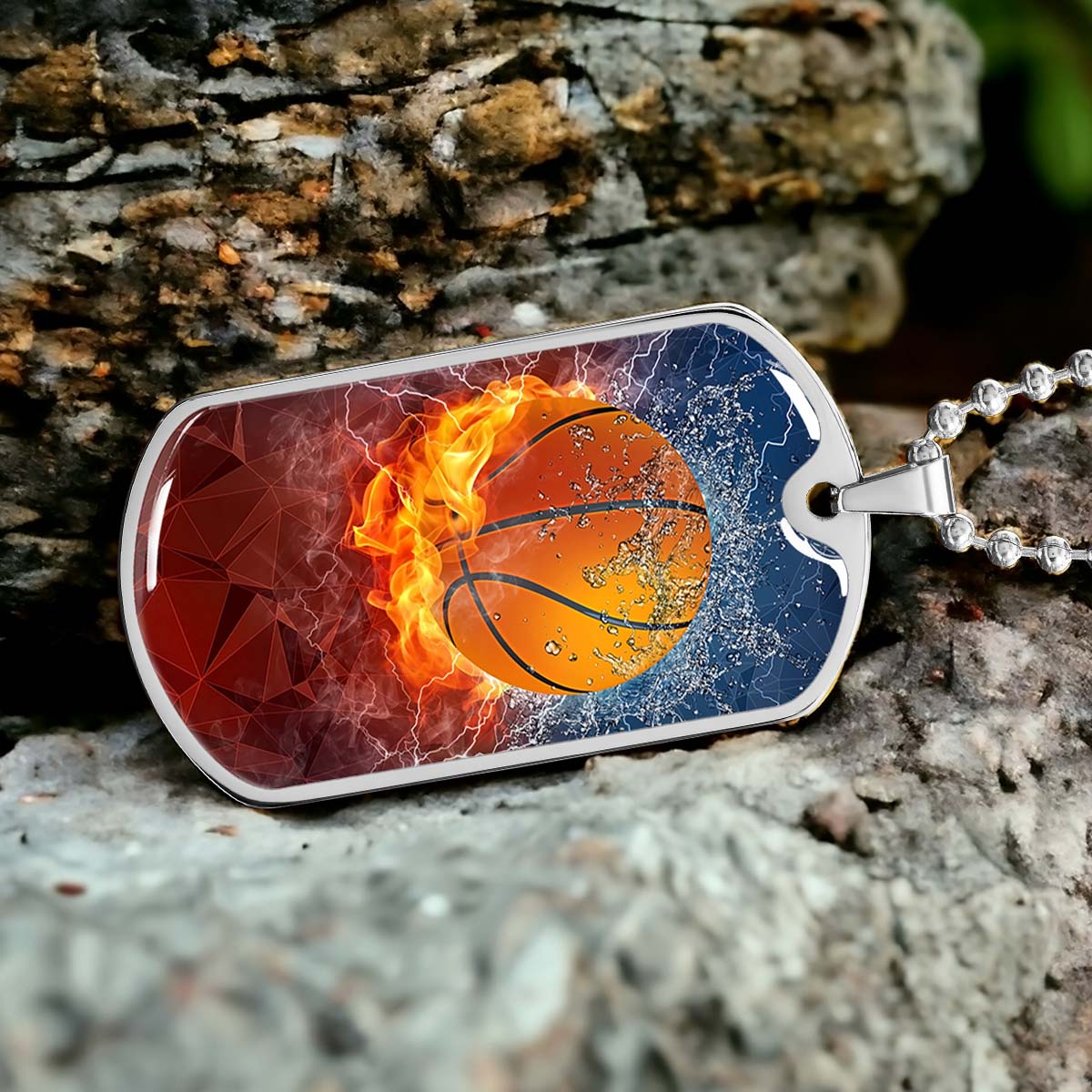 Basketball Dog Tag Necklace - BKD027 - Dynamic Basketball - Military Ball Chain