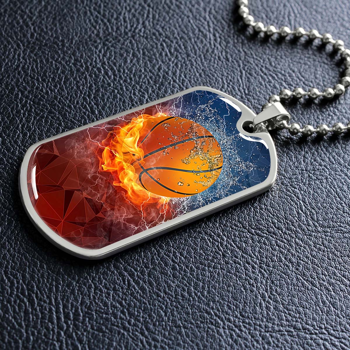 Basketball Dog Tag Necklace - BKD027 - Dynamic Basketball - Military Ball Chain