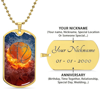 Basketball Dog Tag Necklace - BKD027 - Dynamic Basketball - Military Ball Chain