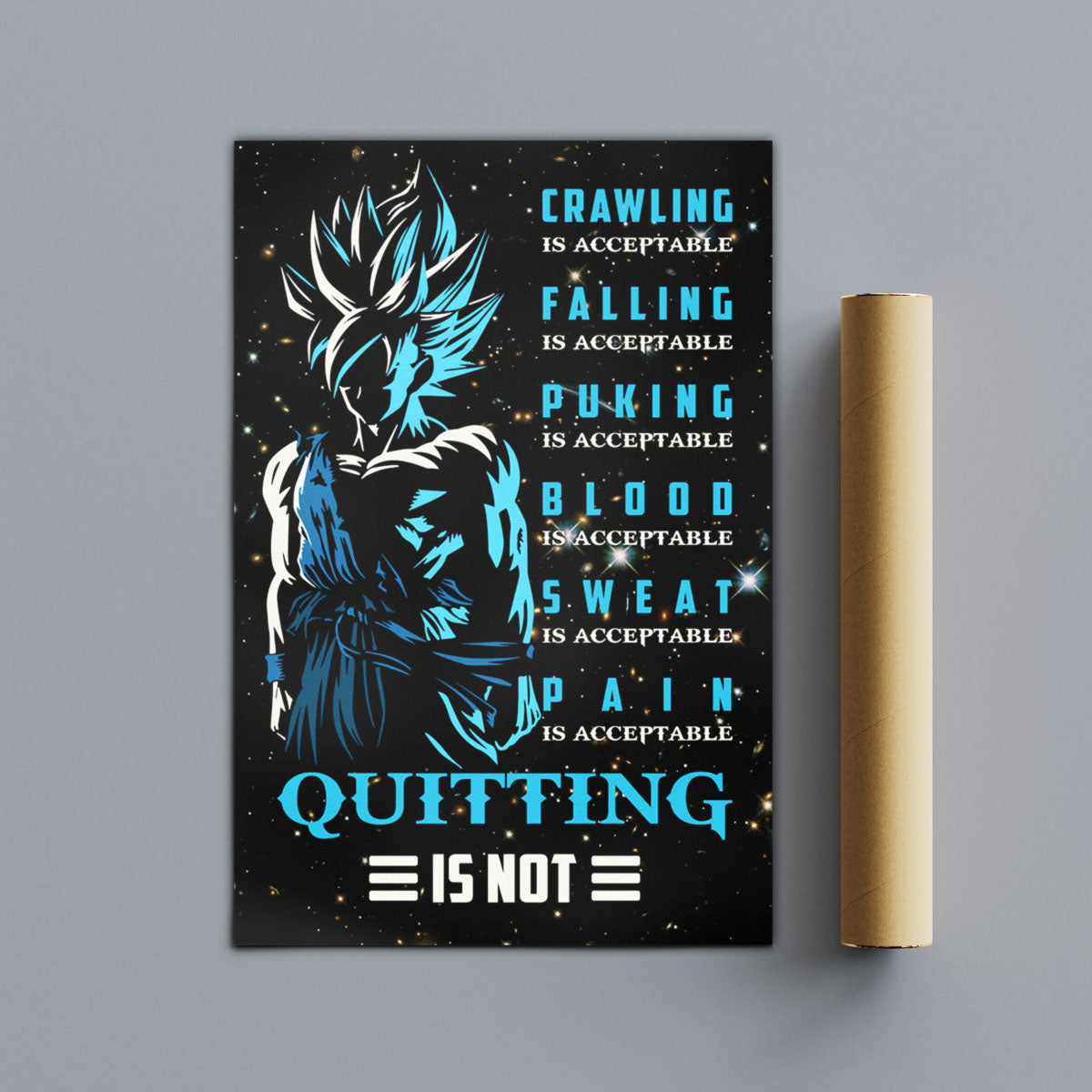 Dragon Ball Canvas Wall Art - DR015 - Goku Super Saiyan Blue - Quitting Is Not