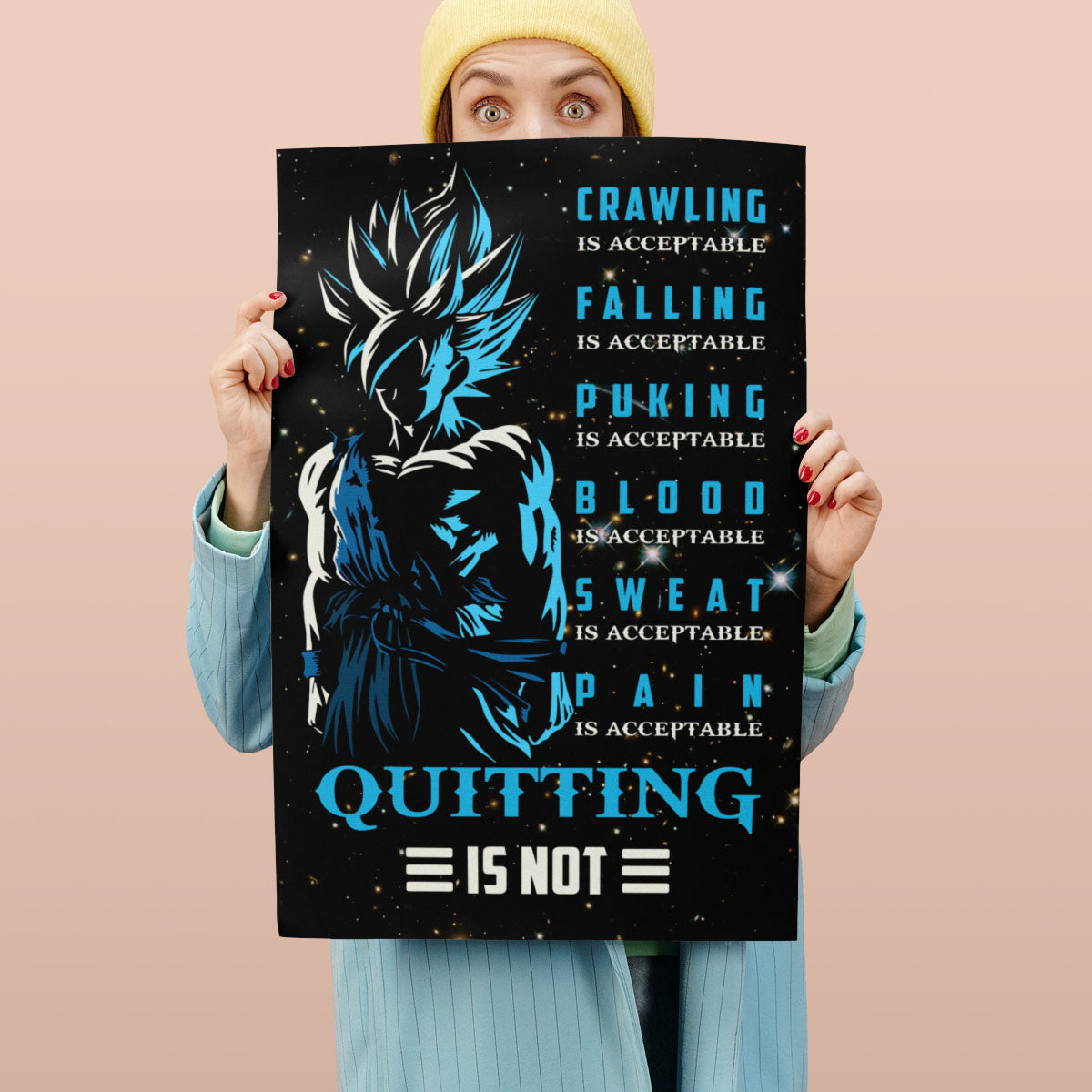 Dragon Ball Canvas Wall Art - DR015 - Goku Super Saiyan Blue - Quitting Is Not
