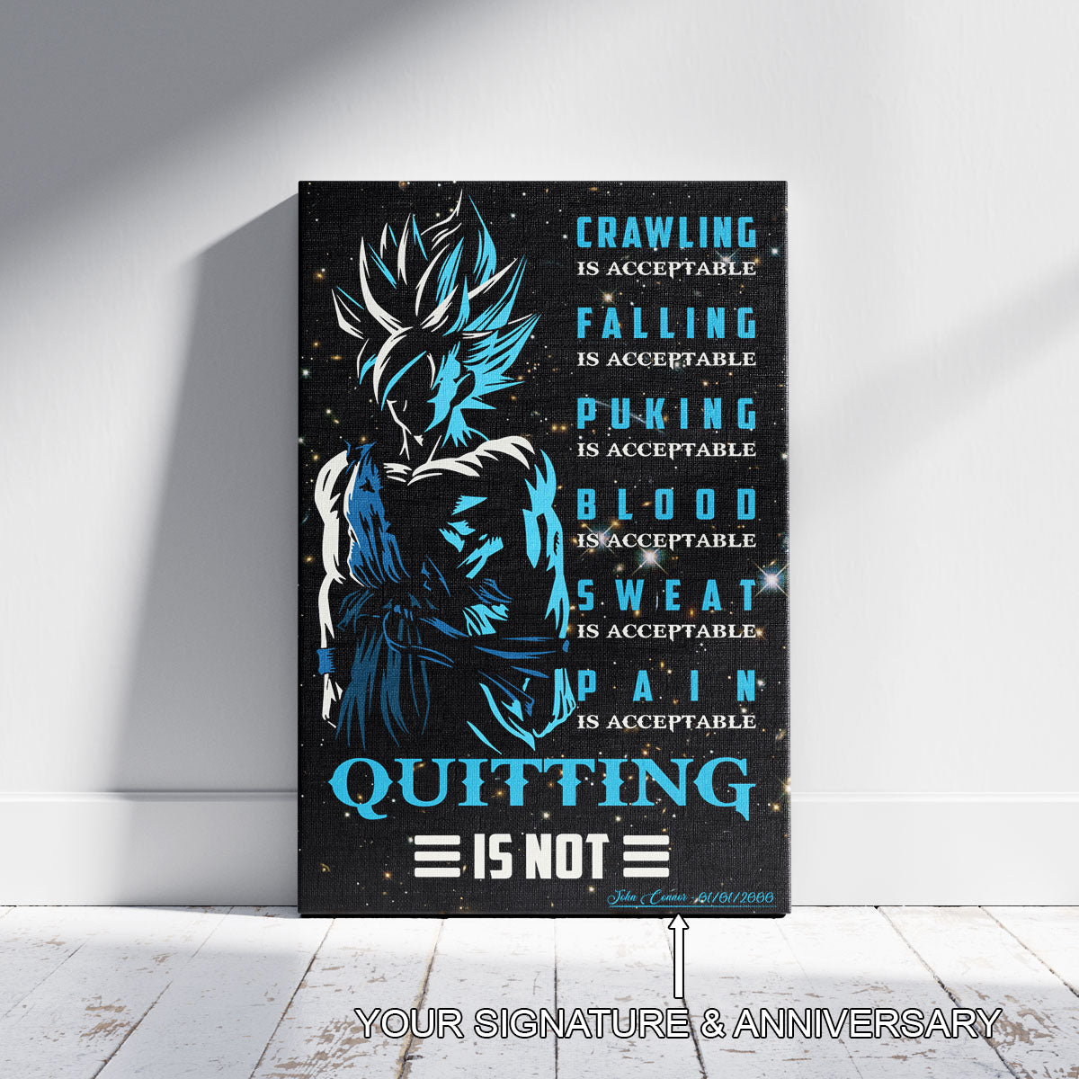 Dragon Ball Canvas Wall Art - DR015 - Goku Super Saiyan Blue - Quitting Is Not