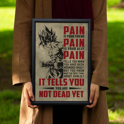 Goku Super Saiyan Canvas Wall Art - Dragon Ball Z Motivational "Pain" Print - Ready to Hang Home Office Decor - DR018