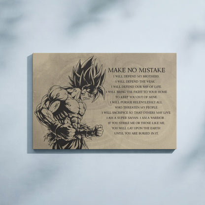 Dragon Ball Z Super Saiyan Goku Canvas Wall Art - Make No Mistake - Motivational Quote Print - Ready to Hang Office Living Room Decor - DR027