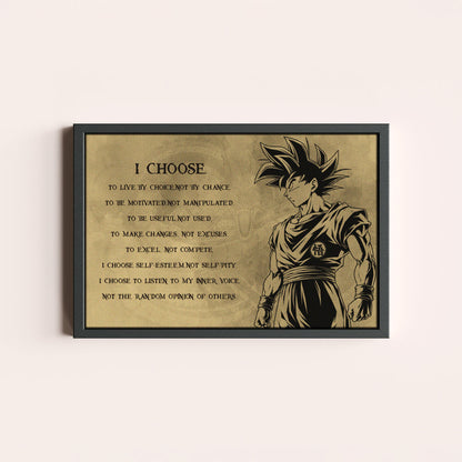 Dragon Ball Z Goku Canvas Wall Art -  DBZ Motivational Quote "I Choose" Print - Ready to Hang Home Office Decor - DR031