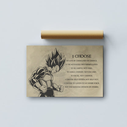 Dragon Ball Z Super Saiyan Vegeta Canvas Wall Art - I Choose - DBZ Motivational Quote Print - Ready to Hang Anime Decor for Boys Room, Man Cave - DR034