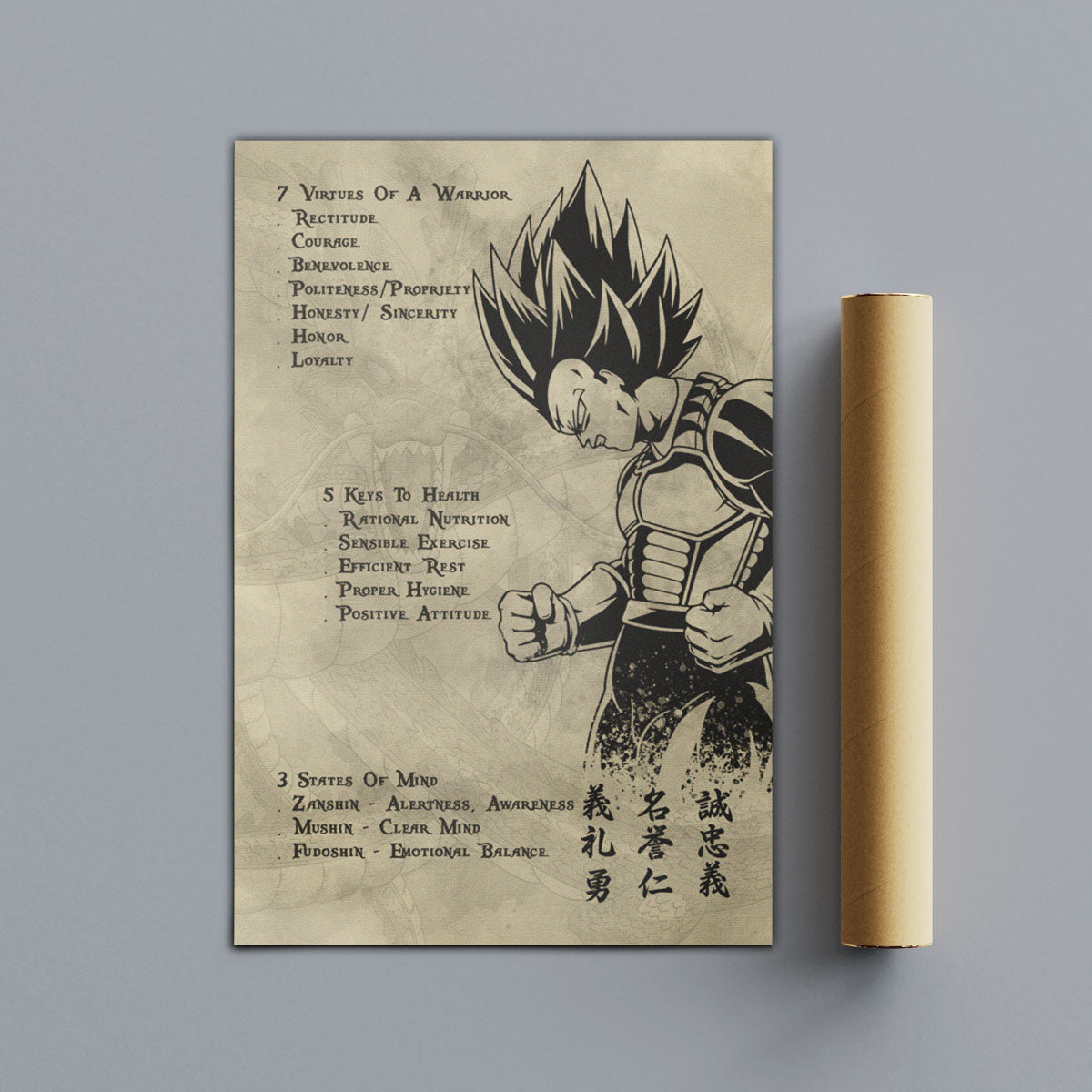 Dragon Ball Canvas Wall Art - DR043 - Vegeta - 7 Virtues of a Warrior - 5 Keys to Health