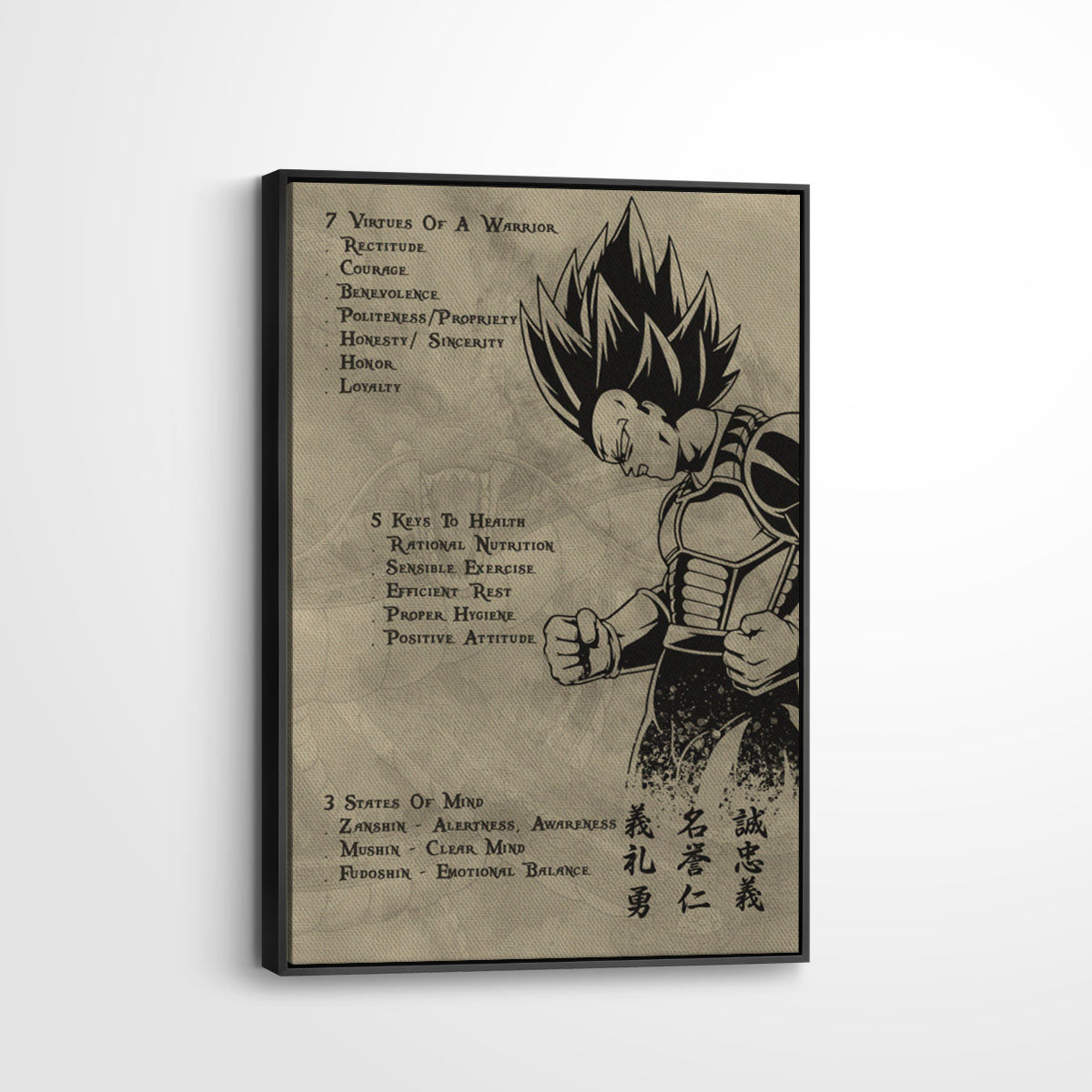 Dragon Ball Canvas Wall Art - DR043 - Vegeta - 7 Virtues of a Warrior - 5 Keys to Health