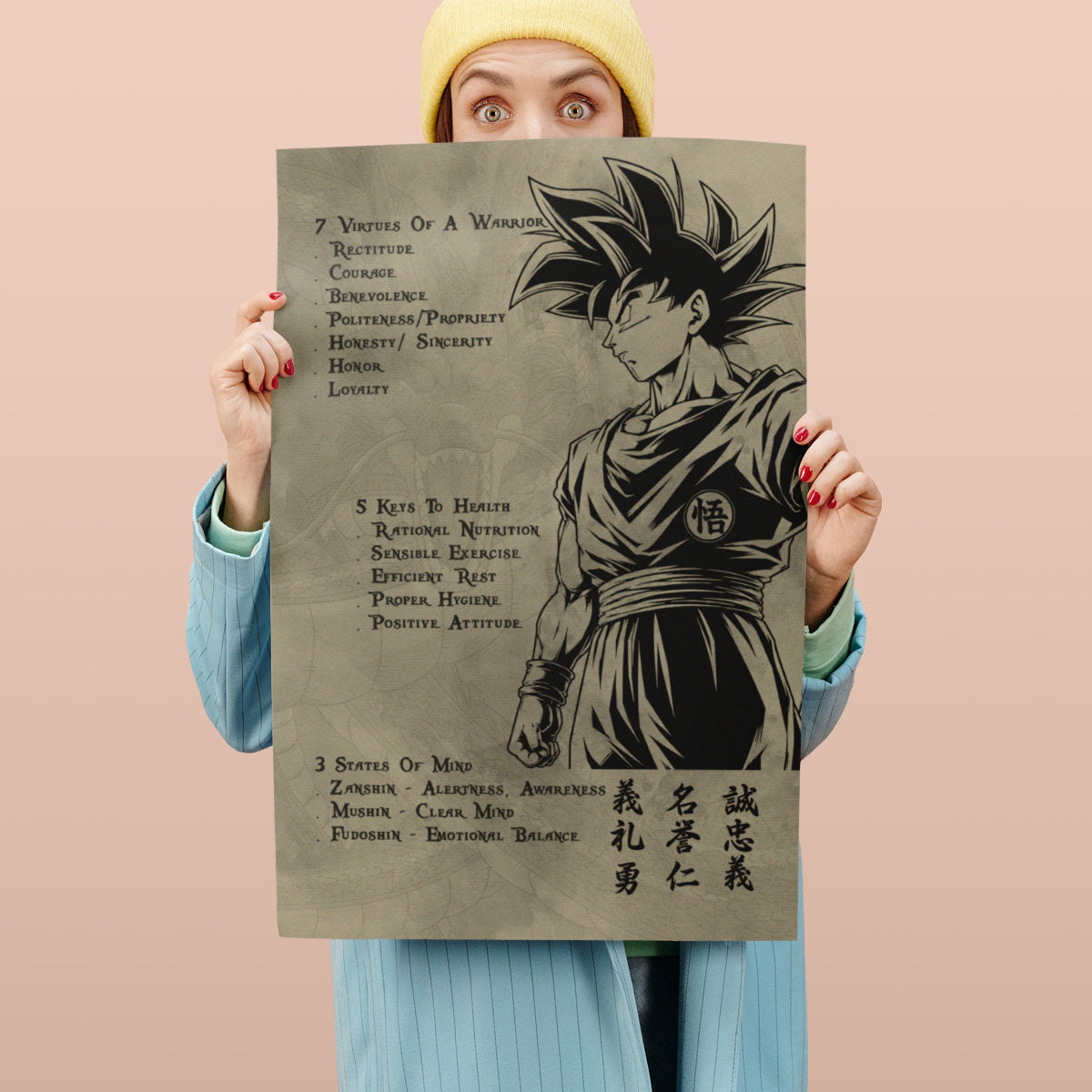 Dragon Ball Canvas Wall Art - DR044 - Goku - 7 Virtues of a Warrior - 5 Keys to Health