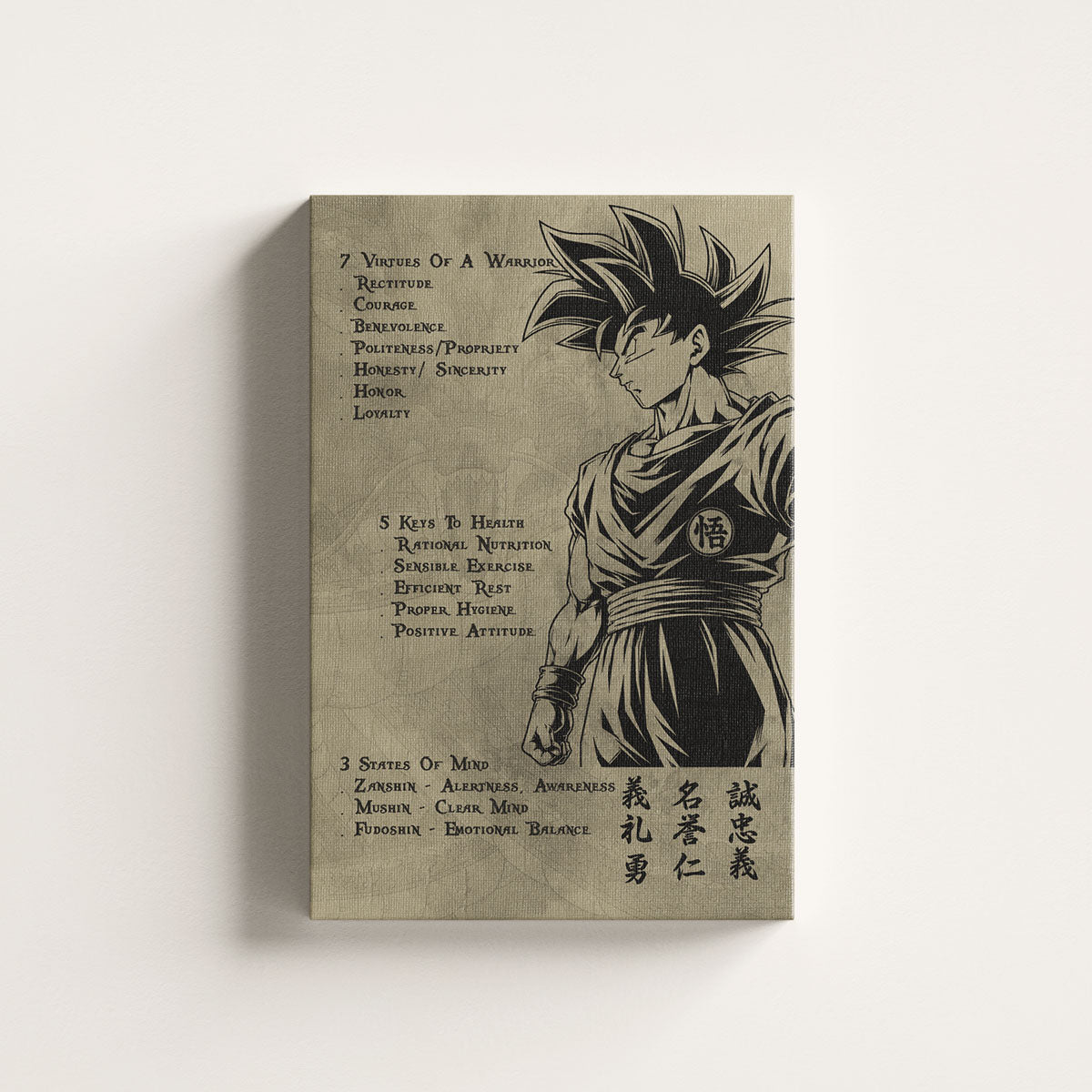 Dragon Ball Canvas Wall Art - DR044 - Goku - 7 Virtues of a Warrior - 5 Keys to Health