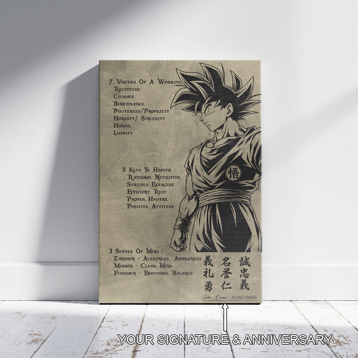 Dragon Ball Canvas Wall Art - DR044 - Goku - 7 Virtues of a Warrior - 5 Keys to Health